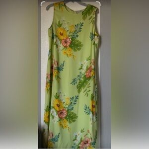Vintage Victoria Holley Floral Sleeveless Dress - Green and Yellow Size 12